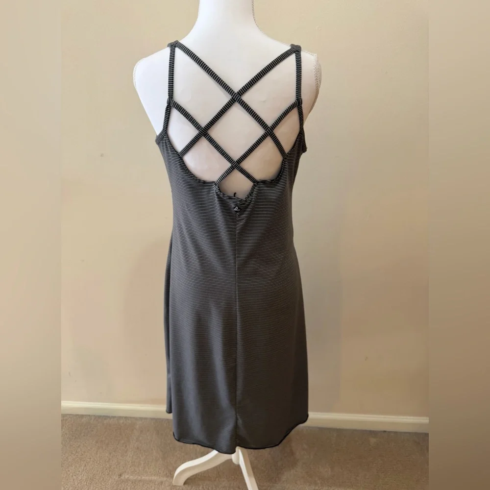 Prana Black and White Striped Dress with Criss Cross Back Size Large